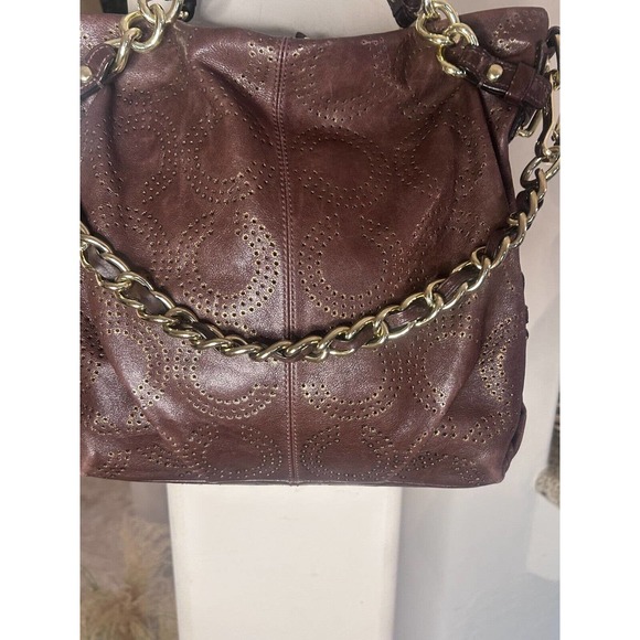 Coach Brooke Brown Perforated Leather Op Art Large Hobo Shoulder Bag 15003 - Picture 2 of 15